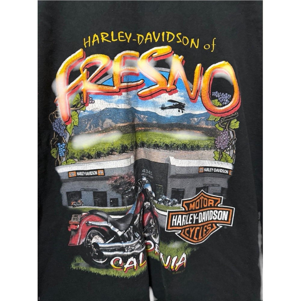 Vintage Harley Davidson Winged Motors Fresno CA Flame Long Sleeve Shirt 4XL - Picture 6 of 12
